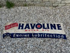 A Havoline Motor Oil 'For Engine Lubritection' advertising banner, 92 1/2 x 29 1/2" (ex-Colyford