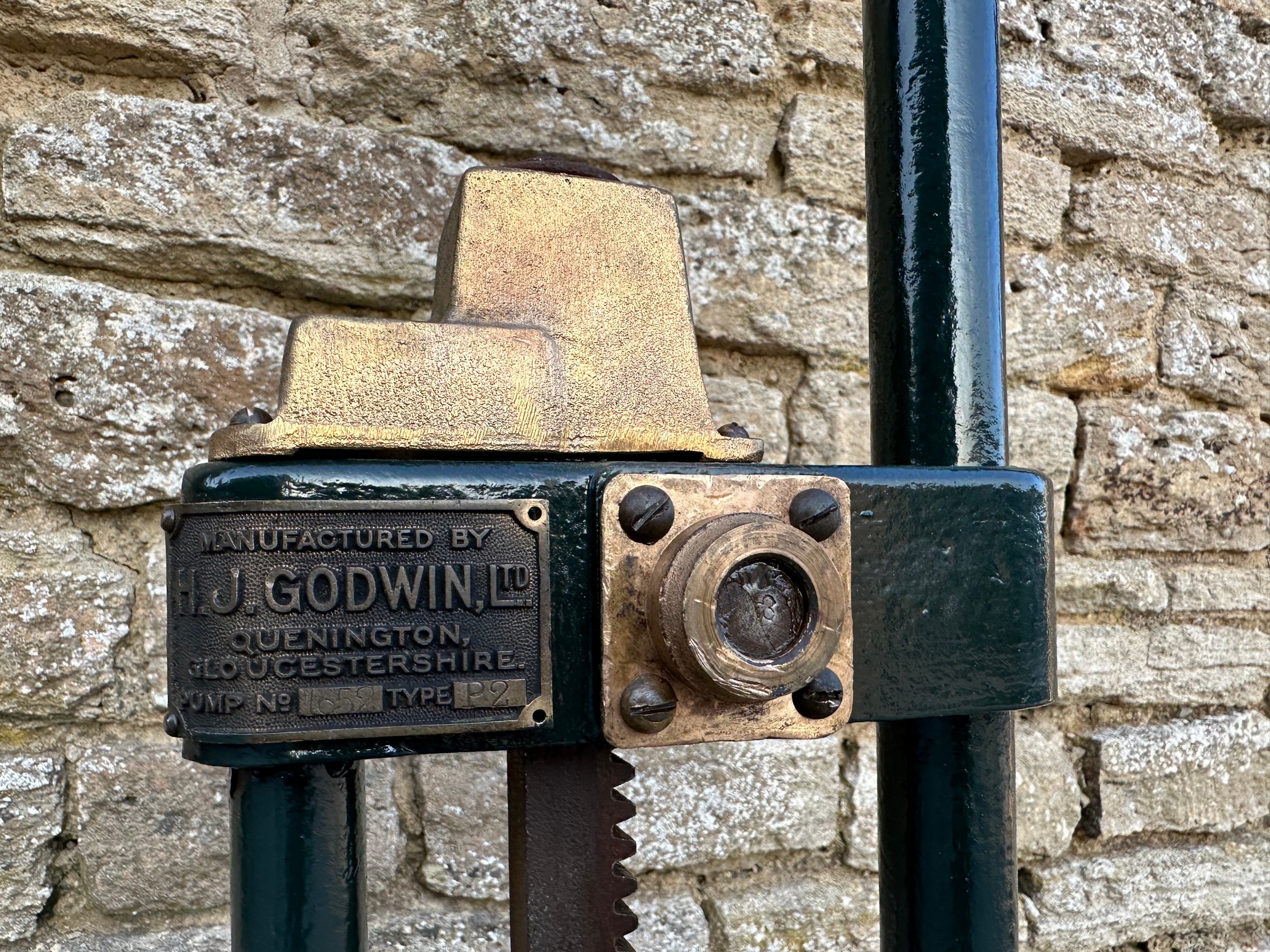 A Godwin skeleton petrol pump, unusually still with remains of 'Godwin' decal to the brass cylinder, - Image 3 of 3