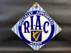 A Royal Irish Automobile Club lozenge shaped double sided enamel sign, 28 1/4 x 28 1/4".