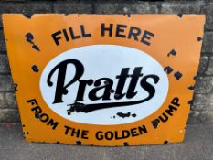 A Pratts 'Fill Here From The Golden Pump' rectangular enamel sign by Patent Enamel, 48 x 36".