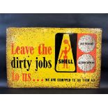 A rare Shell rectangular tin advertising sign with a design featuring the robotman figure on a