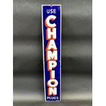 An early Champion spark plugs narrow enamel sign in excellent condition, 4 x 24 1/2".