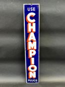 An early Champion spark plugs narrow enamel sign in excellent condition, 4 x 24 1/2".