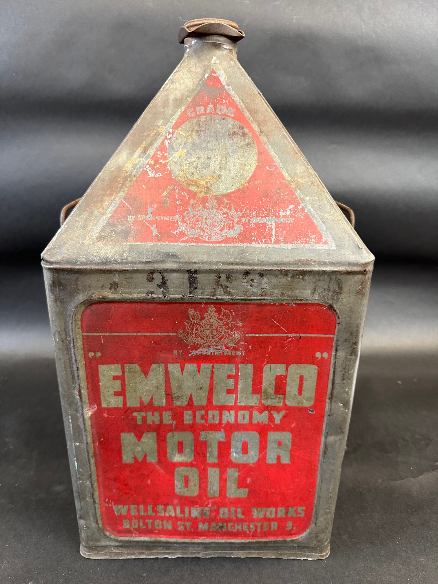 A Wellsaline 'Emwelco' Motor Oil five gallon pyramid can. - Image 4 of 6
