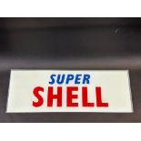 A Super Shell glass petrol pump brand insert, 18 x 6 1/2".