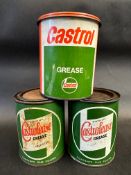 Two Wakefield Castrol 1lb grease tins and a later version.