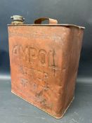 An Ampol Motor Spirit Australian two gallon petrol can with lipped top and unusual cap.