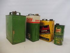 A Light Shale Oil two gallon petrol can, a Castrol gallon can, a Lockheed Hydraulic Fluid can and