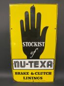A Nu-Texa Brake & Clutch Linings Stockist enamel sign, with bright gloss, 14 x 25".