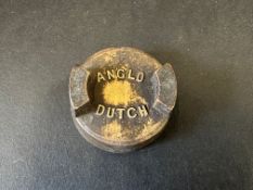 A rare two gallon petrol can cap for the brand Anglo Dutch.
