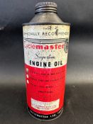 A Cyclemaster Superfine Engine Oil cylindrical quart can.