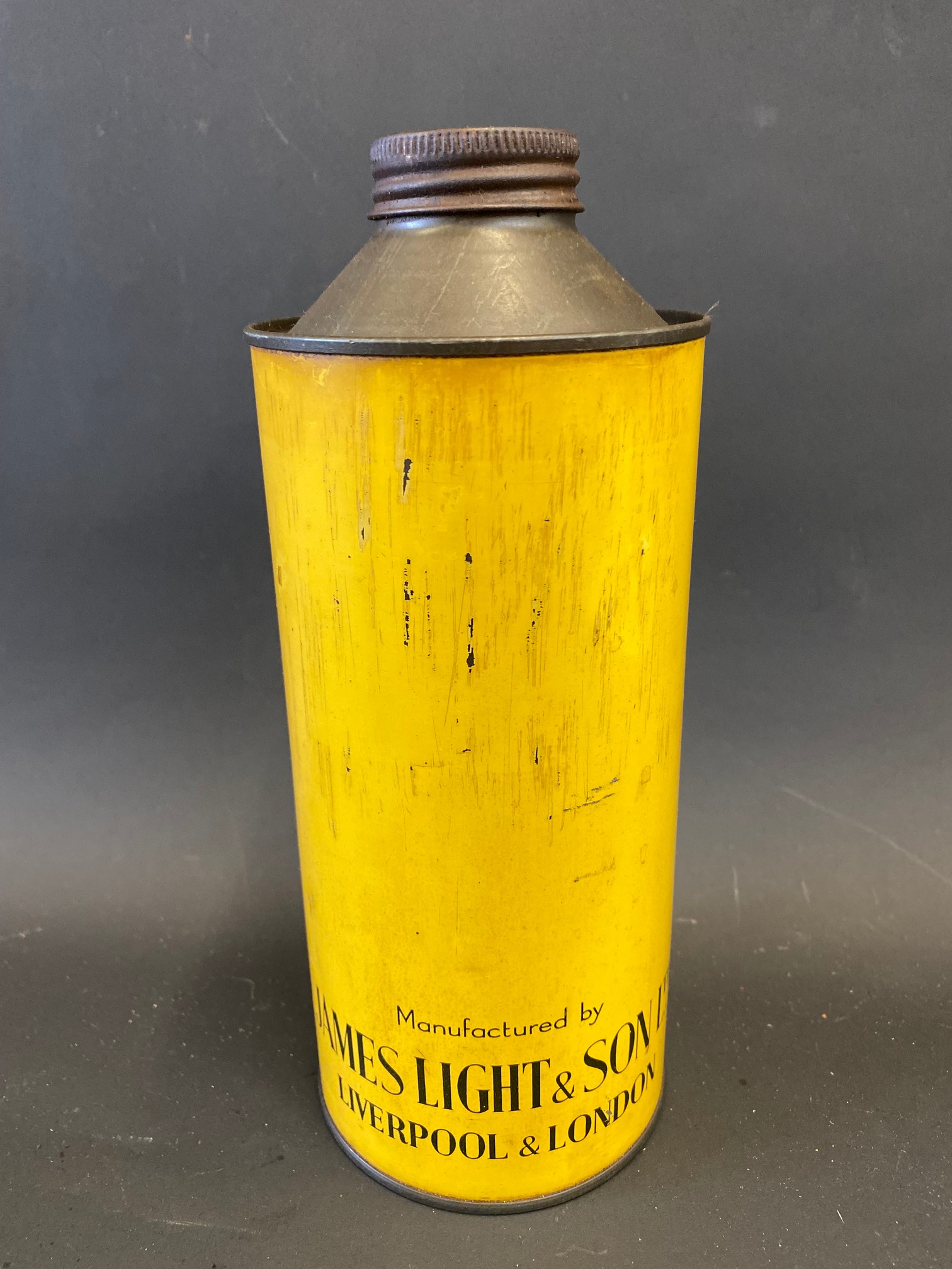 A James Light & Son cylindrical quart can.