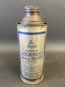 A Lockheed brake fluid cylindrical quart can.