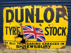 A large Dunlop Tyre Stock 'at all the leading garages in Shrewsbury' rectangular enamel sign 72 x