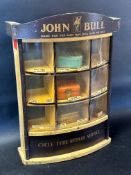 An unusual John Bull display case designed as a shop window, 13 3/4" w x 19" h x 6" d.