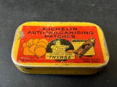 A Michelin Auto-Vulcanising Patches tin with pictorial design to the lid.