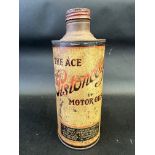 An early Miller's Pistoneeze Motor Oils cylindrical quart oil can.