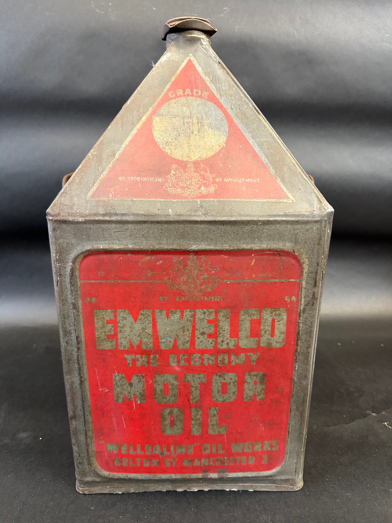 A Wellsaline 'Emwelco' Motor Oil five gallon pyramid can. - Image 2 of 6