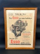 A framed and glazed Daily Mail advertisement for New Esso Petrol, dated 1935, first year of the