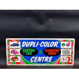 A double sided metal rack pediment sign, advertising Dupli-Color Custom Centre, 24 x 9 3/4".