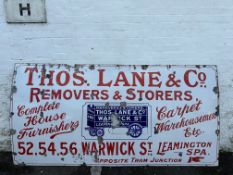 A very large pictorial enamel sign by Chromo, advertising Thos. Lane & Co. Removers & Storers,