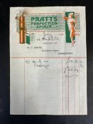 A Pratt's Perfection Spirit letter head, dated 1922.