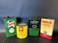 A Girling pint can, two others including Redex and a Shell grease tin.