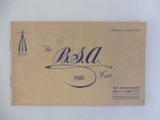 A BSA Cars sales brochure for 1913, eighth edition, beautifully illustrated throughout.