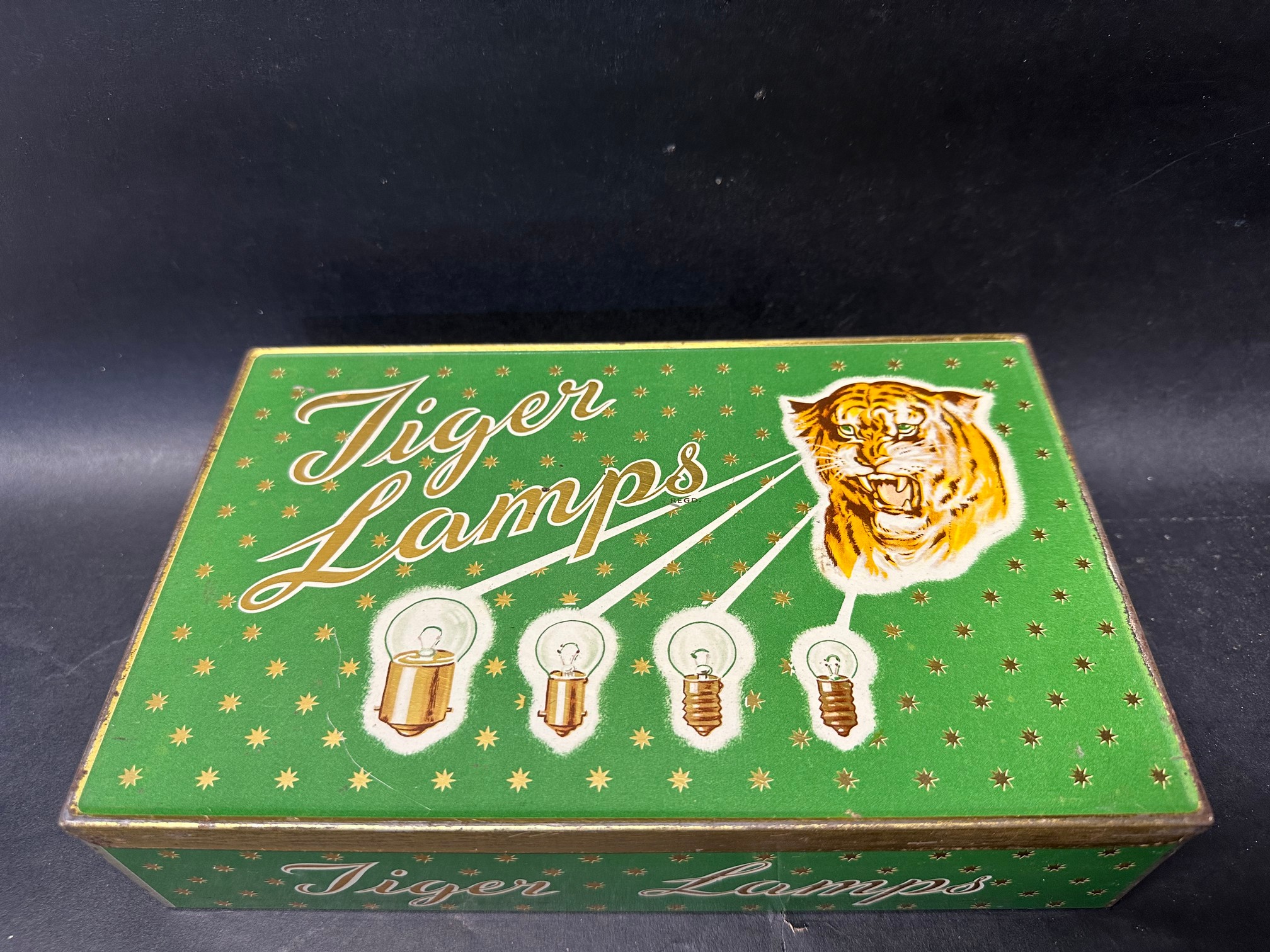 A Tiger Lamps rectangular dispensing tin in excellent condition.