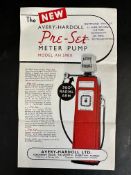 An Avery-Hardoll Pre-Set Meter Pump double sided advertising leaflet with garage stamp Raymond
