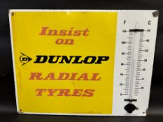 A Dunlop Radial Tyres enamel thermometer by Burnham of London, 26 x 20".