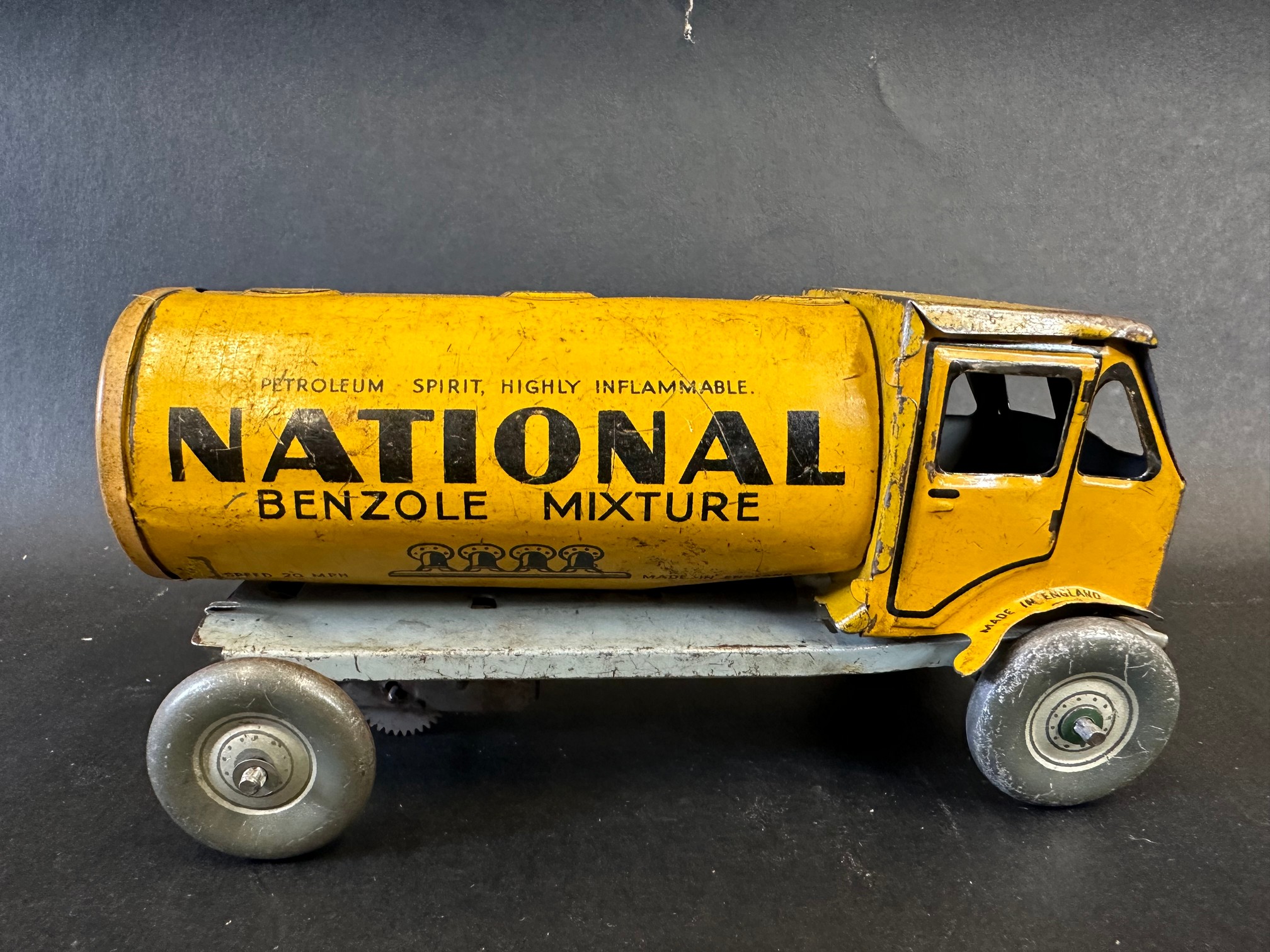 A Mettoy clockwork tinplate model of an National Benzole Mixture tanker. - Image 4 of 5