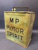 An M.P. Motor Spirit two gallon petrol can with plain cap.