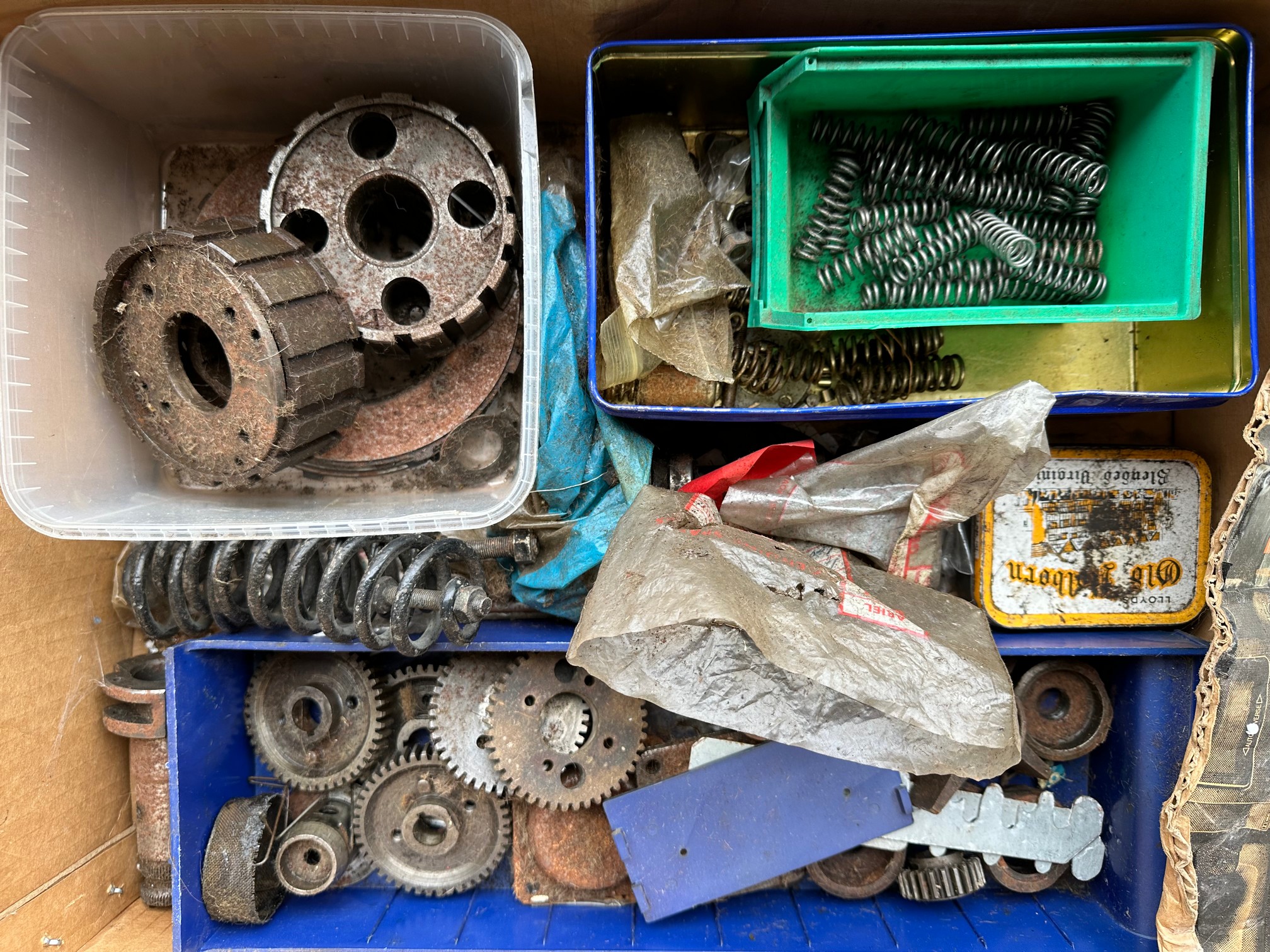 A box of BSA engine and gearbox spares, various A7 valves, clutch parts etc. - Image 3 of 3