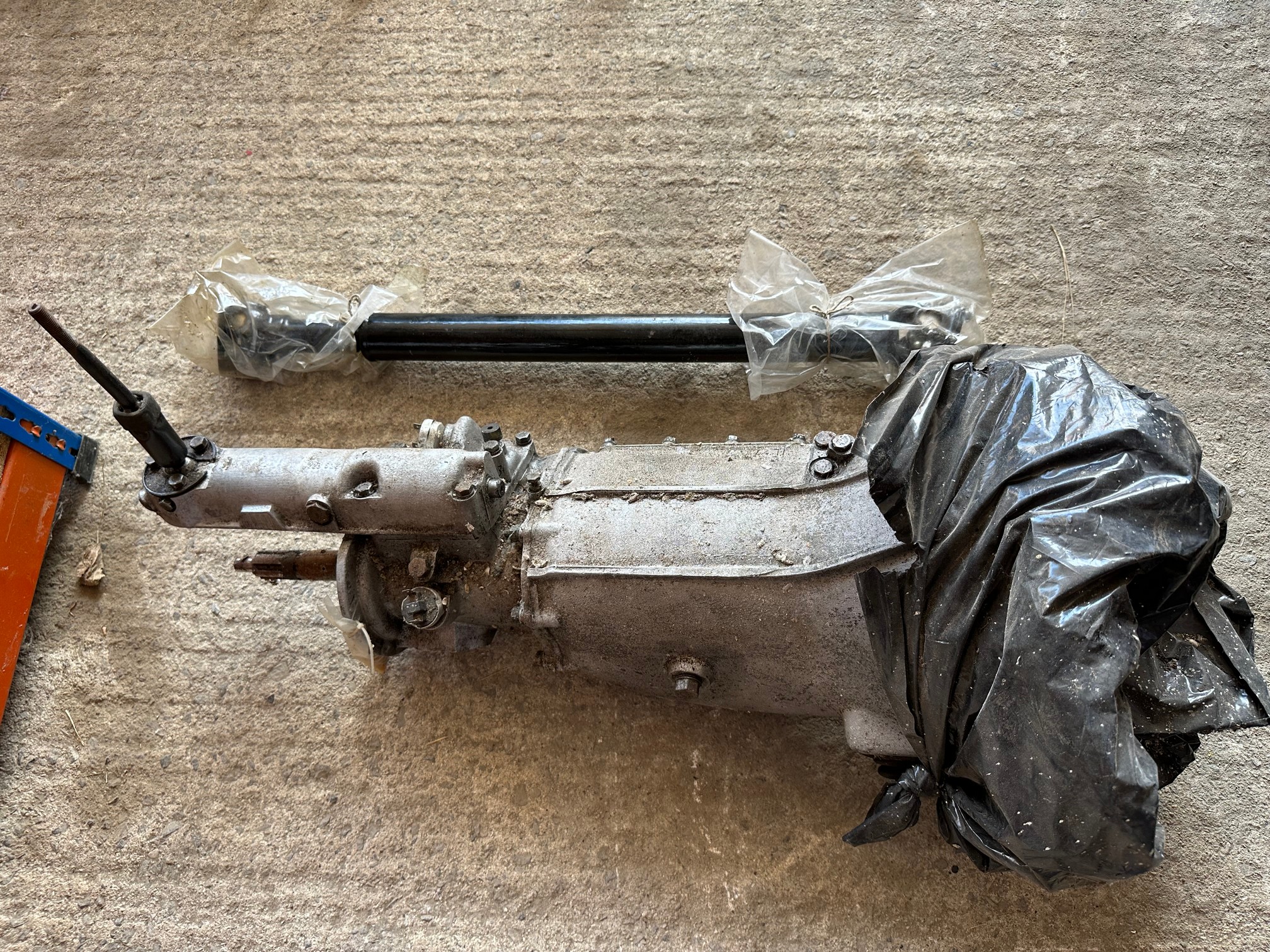 An MGB gearbox and propshaft.