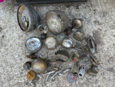 A quantity of assorted lamps, head, spot and side, including an unusual periscope style lamp.
