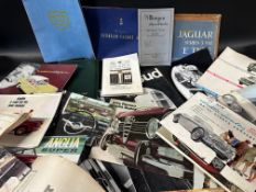 A selection of sales brochures including Mercer, Jaguar, Sunbeam Talbot 90, Alfa Romeo etc.