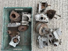 A box of various motorcycle parts, possibly Villiers.