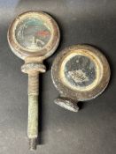 An early Riley radiator gauge plus a Wilmott-Breeden motometer.