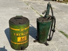 A BP Energol five gallon drum and a garage forecourt greaser.