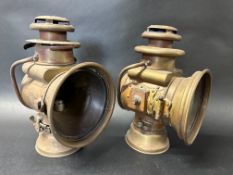 'The Bedford Patent' - a pair of Edwardian brass motor lamps by A. Russell & Co. circa 1905, with