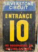 A circa 1950 wooden Silverstone circuit 'Entrance Gate' double sided sign.