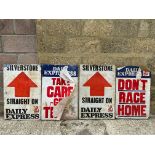 Four wooden framed Silverstone 'Daily Express' circuit access direction indicators poster boards,