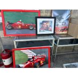 Two large scale Ferrari related photographic prints and two others.