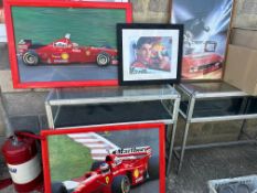 Two large scale Ferrari related photographic prints and two others.