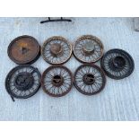 A selection of pre-war motor car wheels.