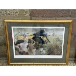 A large scale framed and glazed limited edition print titled 'Bathing Party with 1912 Renault',