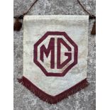 An original MG showroom banner, circa 1940s/1950s.