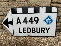 An RAC A449 Ledbury directional enamel road sign by Wildman & Meguyer Ltd., dated 3/1937, 39 x 21".