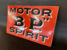 A BP Motor Spirit doubled sided enamel sign by Bruton of Palmers Green, remains of hanging flange,